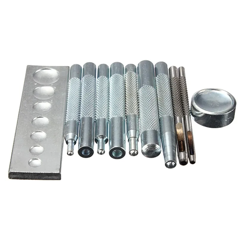 

11PCS/set Metal Leather Craft Tool Die Hole Punch Snap Fastener Installation Kit Rivet Setter Base Set for DIY Leathercraft