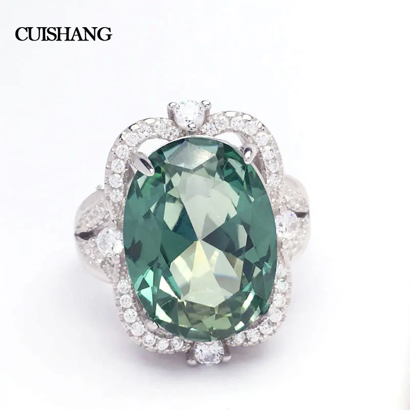 CSJ Created Green Sapphire Ring Sterling 925 Silver Classic Design Fine Jewelry Women Party Wedding Gift