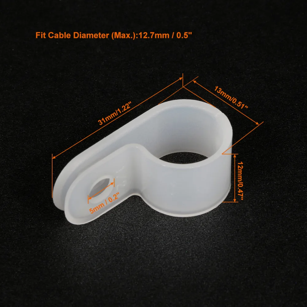 

Uxcell 98Pcs 31x12x13mm Nylon R-type Cable Clamp Organizer Cord Clips for Wire Management Fit Cable Dia 12.7mm White