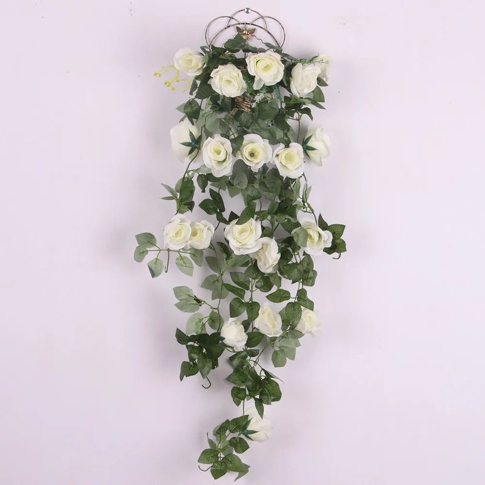 Artificial Rose Silk Flower Garland Ivy Vine Outdoor Indoor Hanging Decor White
