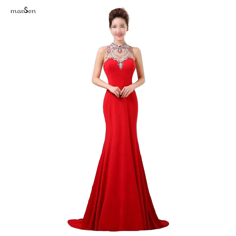 Fashion Vestidos De Festa Rhinestone Halter Evening Dresses 2016 Beaded Sweetheart Illusion Long Slim Prom Gown Party Dress | Свадьбы и