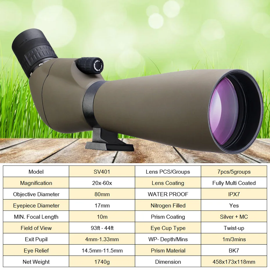 Goedkoop Svbony Spotting Scope 20 60x80 Zoom Monoculaire Telescoop Multi Coated Optiek Refractor Spyglass Telescoop Waterdicht w Statief voor jagen, schieten, boogschieten, vogels kijken