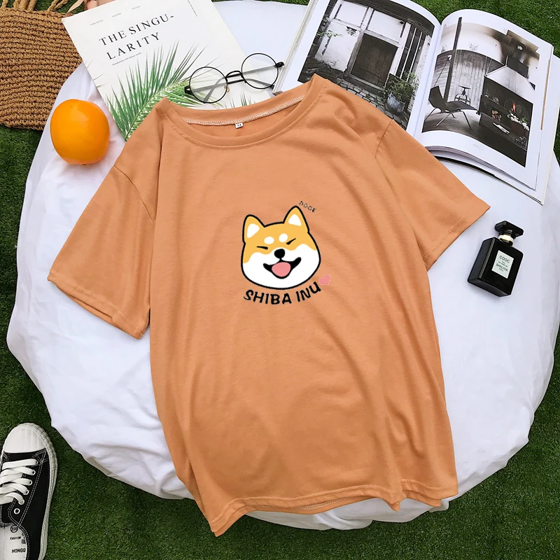 Для женщин Harajuku футболка Kawaii милые shiba Inu Doge печатных футболка корейский Стиль Уличная хлопковые топы эстетическое camisas mujer Тройник