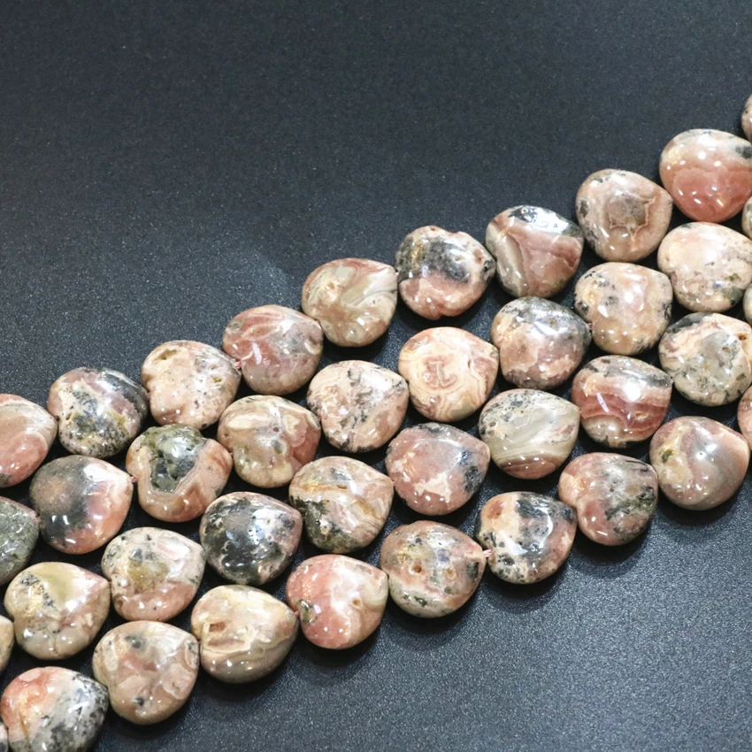 

Loose Bead Multicolor 18mm Natural Rhodochrosite Stripe Stone Heart Beads For Jewelry Diy Necklace Bracelet Finding 15inch B3284