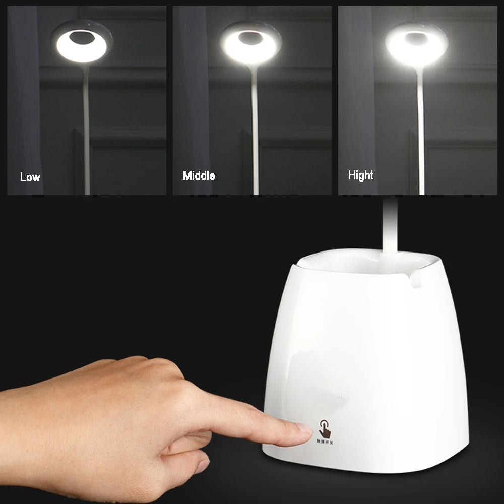 Сенсорный переключатель Led Настольная лампа с кистью горшок и держатель телефона база защита глаз Чтение свет диммер перезаряжаемые Usb