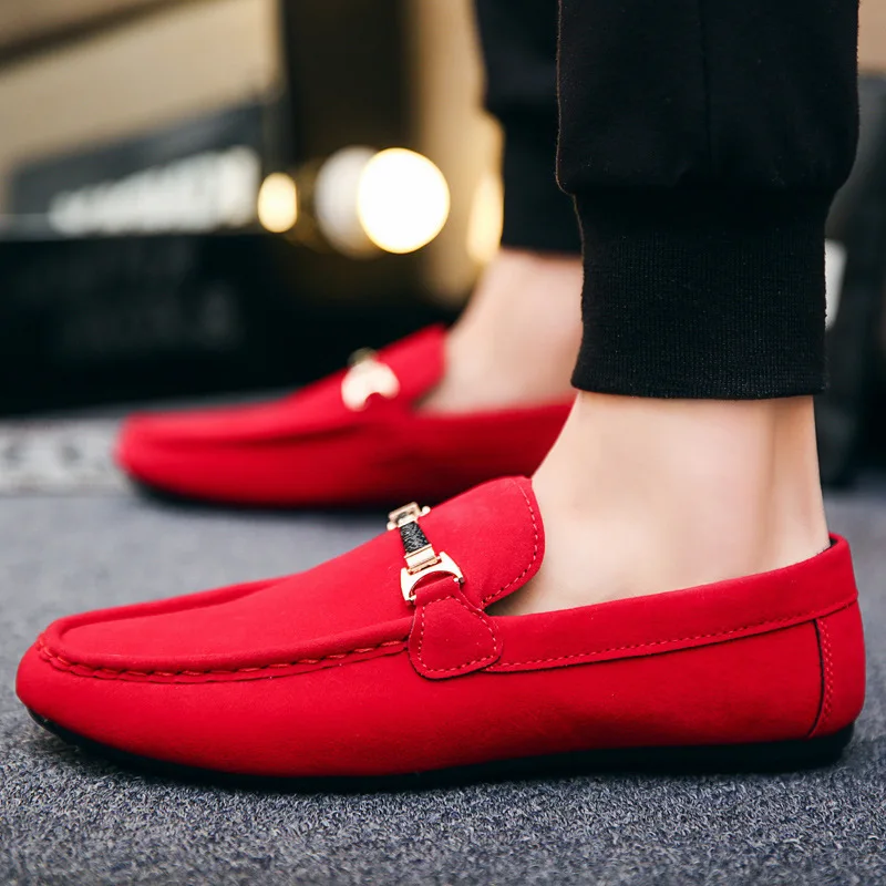 

CPCOOK Men Casual Shoes Fashion Men Lazy Shoes Spring Autumn Man Solid Loafers Moccasins Shoes Comfortable Male Peas Flats Red