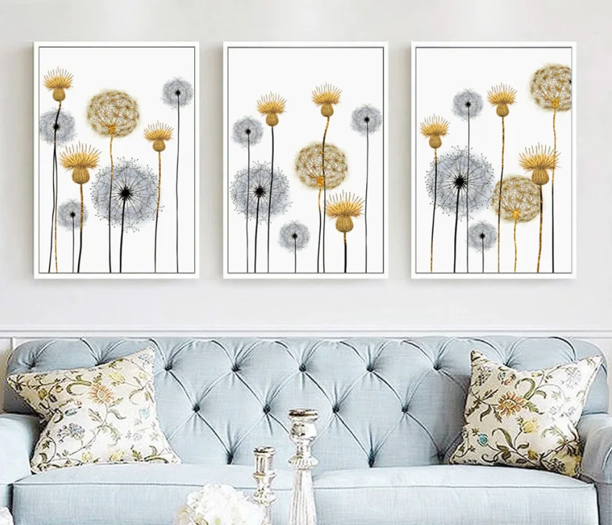 

Modern Flowers Dandelion Nordic Decorative Painting Triple Frameless Oil Painting In Bedroom Living Room Wall Canvas Art