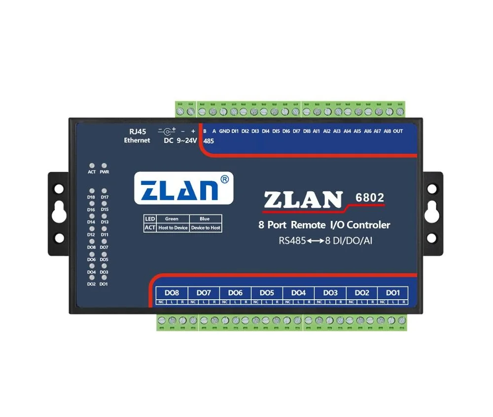 ZLAN6802 RS485 8 каналов DI AI DO RS485 Modbus I/O Модуль RTU сбора данных пульт дистанционного управления Модуль платы