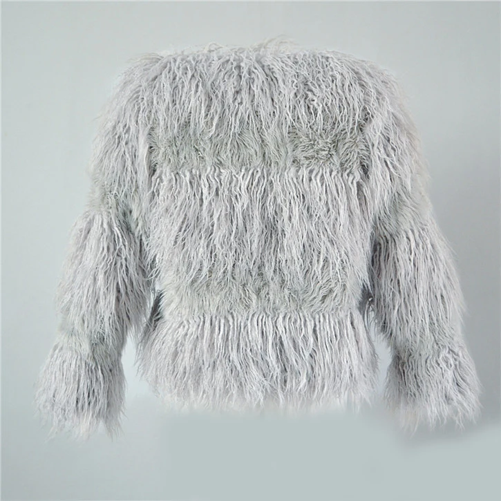 Fashion faux fur coat female European and American imitation rabbit fur fur coat cotton coat collar stand collar stripe (12)