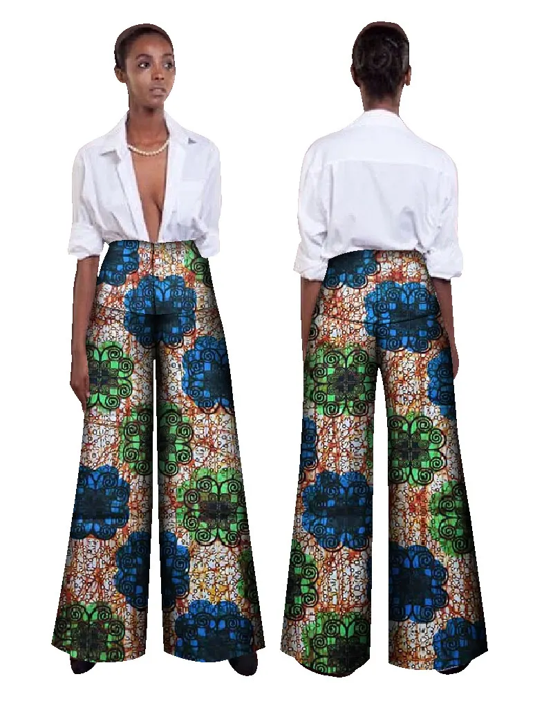 Африканская вощеная ткань принт Высокая талия свободные брюки для девочек большого размера в африканском стиле Одежда для женщин офисные