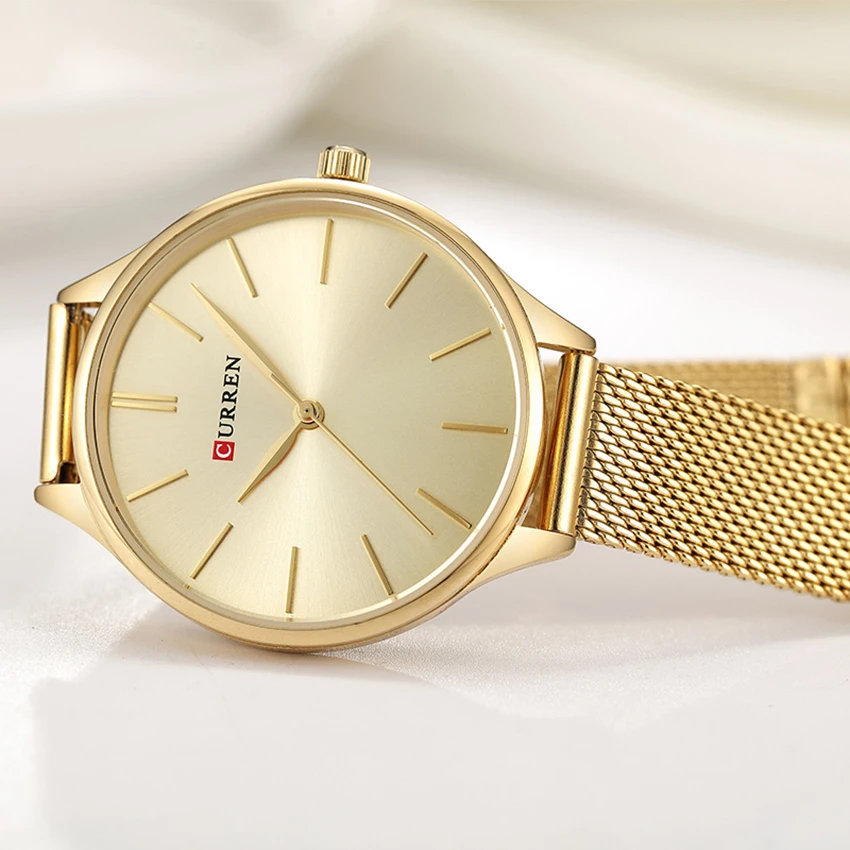 CURREN 9024 Топ люксовый бренд женские кварцевые часы наручные relogio feminino Золотые для