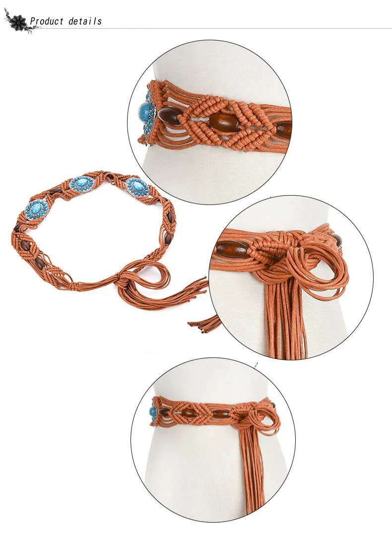 Чешского плетение с поясом в виде веревки для Для женщин Бохо ручной работы личности бисер леди Креативный дизайн талии пояс Cinturon Mujer BZ54