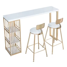 Простой золотой кованого железа твердой древесины мраморной стены небольшой барный раздел ногтей магазин Длинный семейный стол и стул комбинации