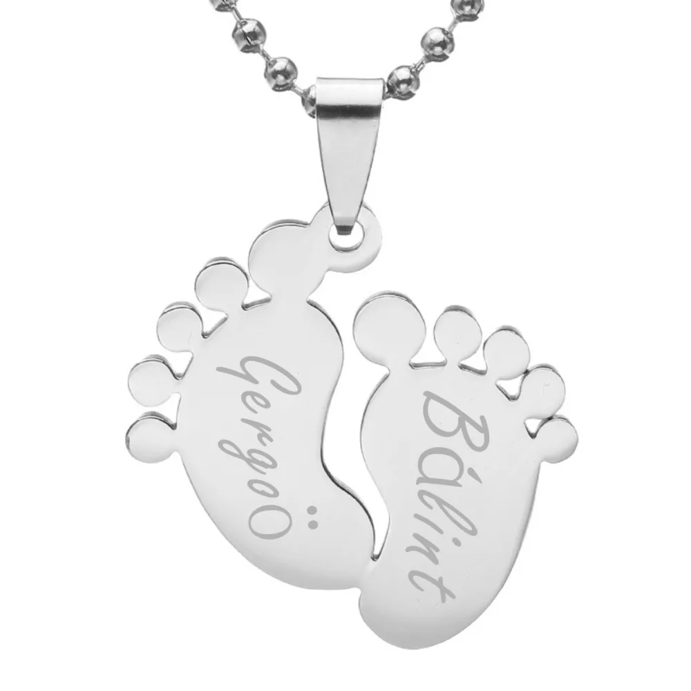 

Personalized Silver Tone Name Text Engraving Stainless Steel Footprint Dog Tag Charm Pendant Necklace 02