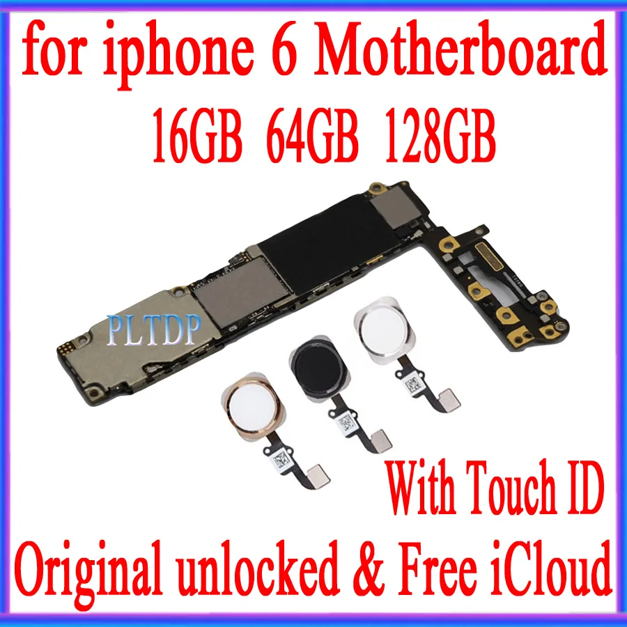

Free iCloud for iphone 6 4.7 Motherboard 16GB 64GB 128GB 100% Original unlocked for iphone 6 Mainboard With/ Without Touch ID