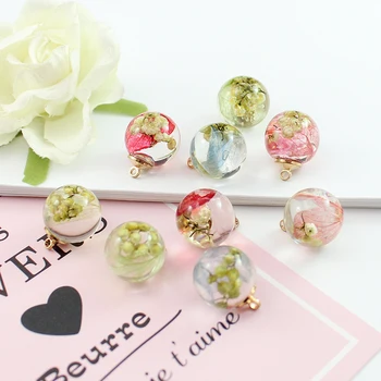 

5PCS 16mm Round Real flower necklace pendant, Glass & Dried Flower Pendant Charms,Diy resin earring jewelry natural plant
