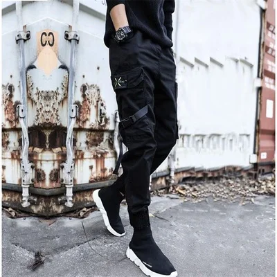 Hip Hop Ankle banded pants Mens Streetwear Black Jogger Pants Men Cargo Pant Trousers Elastic Waist Men Harem Pants