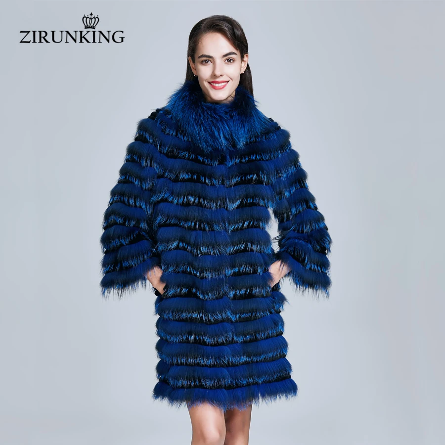 

ZIRUNKING Fashion Slim Real Fox Fur Coat Women Silver Fox with Rabbit Fur Overcoat Women Natural Fur Outerwear Clothes ZC1708