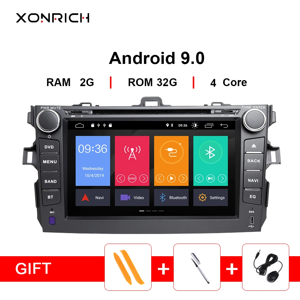 cheap Xonrich 2 Din Android 9.0 Car Multimedia Stereo For Toyota Corolla 2007 2008 2009 2010 2011 GPS Navigation DVD Player head unit