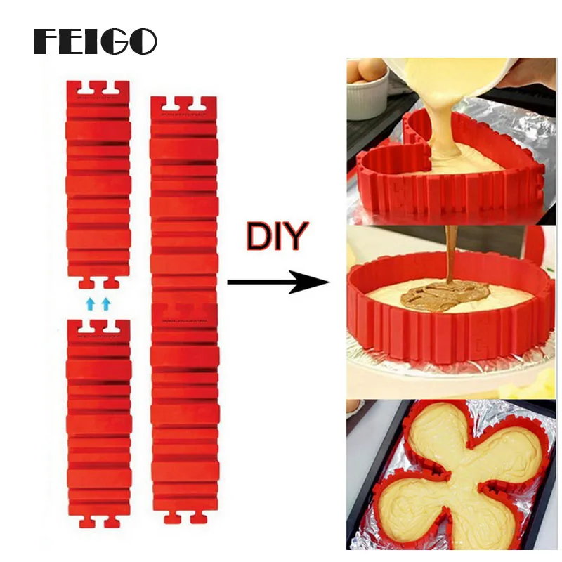 

FEIGO 4Pcs/set DIY Puzzle Silicone Mold Bread Cake Pan Cake Moulds Magic Cake Molds Multi Style Silicone Form Baking Tool F823