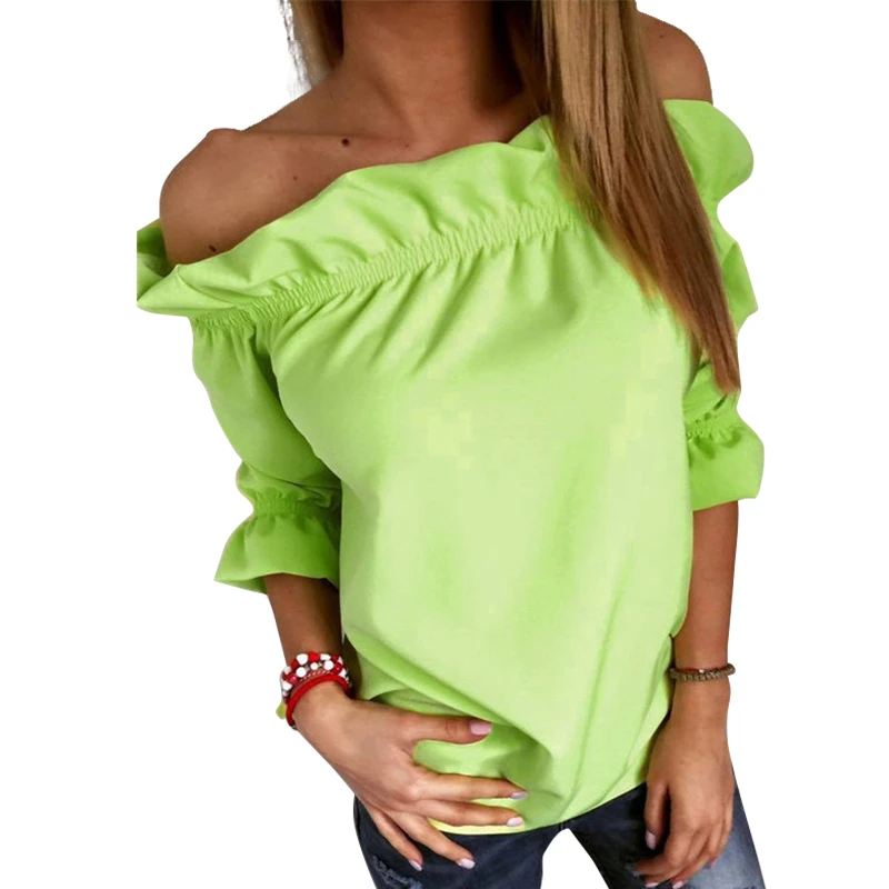 Sexy Strapless Media Manga del Hombro Blusa Mujeres Volantes Blusas de Las Tops Camiseta Femenina| | - AliExpress