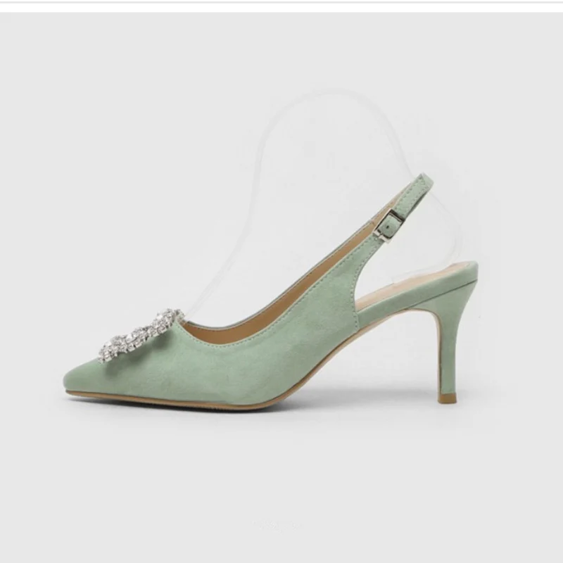 

ZHENZHOU 2019 Macaron fresh Multicolor Rhinestone Suede Women's High Heels Pumps Dress Dating OL Wedding Shoes 6/10CM
