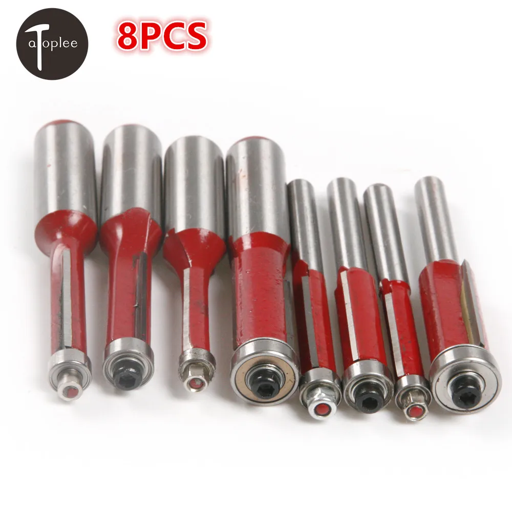 8PCS 1/4"&1/2" Shank Woodworking Trimming Double Edge Long Blade