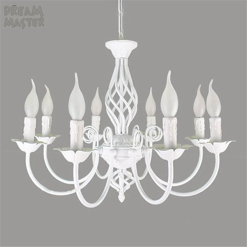 European style 3 4 6 8 E14 bulbs iron Chandeliers living room white lamps modern Chandelier lighting led lustre lighting lamps