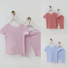 Тонкая Милая одежда для маленьких девочек летний детский вязаный Топ в полоску+ шорты домашний спальный костюм комплекты одежды для девочек