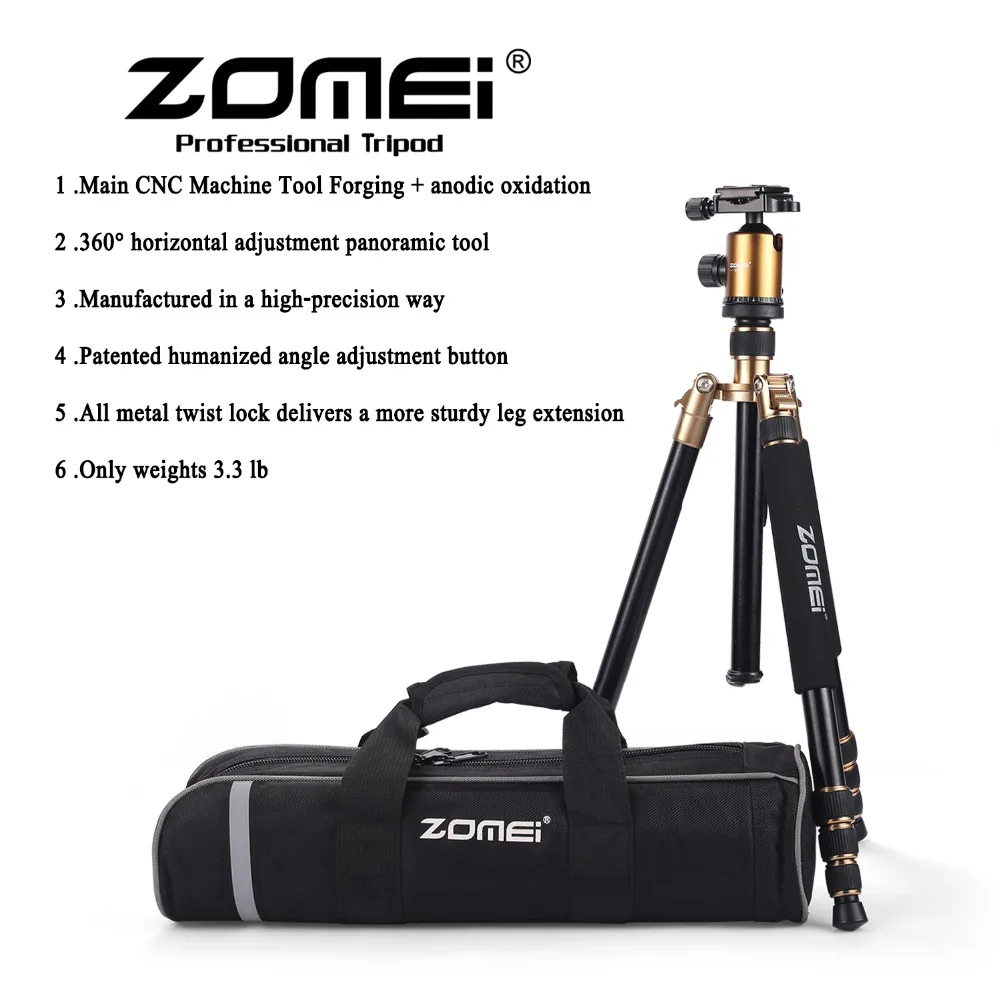  ZOMEI Z818 Photography Camera Tripod Monopod Lightweight Travel Tripod With 360 Degree Ball Head An