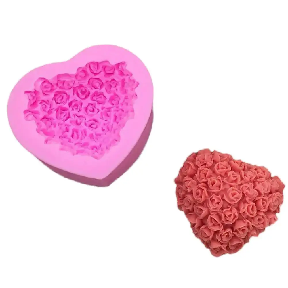 

DIY Silicone Mold Handmade Soap Pudding Mold Heart Shape Rose Sugar Pattern Fondant Chocolate Cookies Mold Moulds Random Color