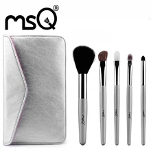 MSQ 5pcs Mini Makeup Brush Set For Travel Soft Synthetic&Animal Hair With Silver PU Leather Pouch