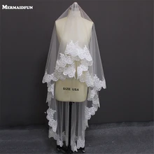 Один слой, 2 метра, полная кромка, с кружевом, красивая свадебная вуаль без гребня, белая, слоновая кость, тюль, вуаль для невесты, вуаль, для свадьбы