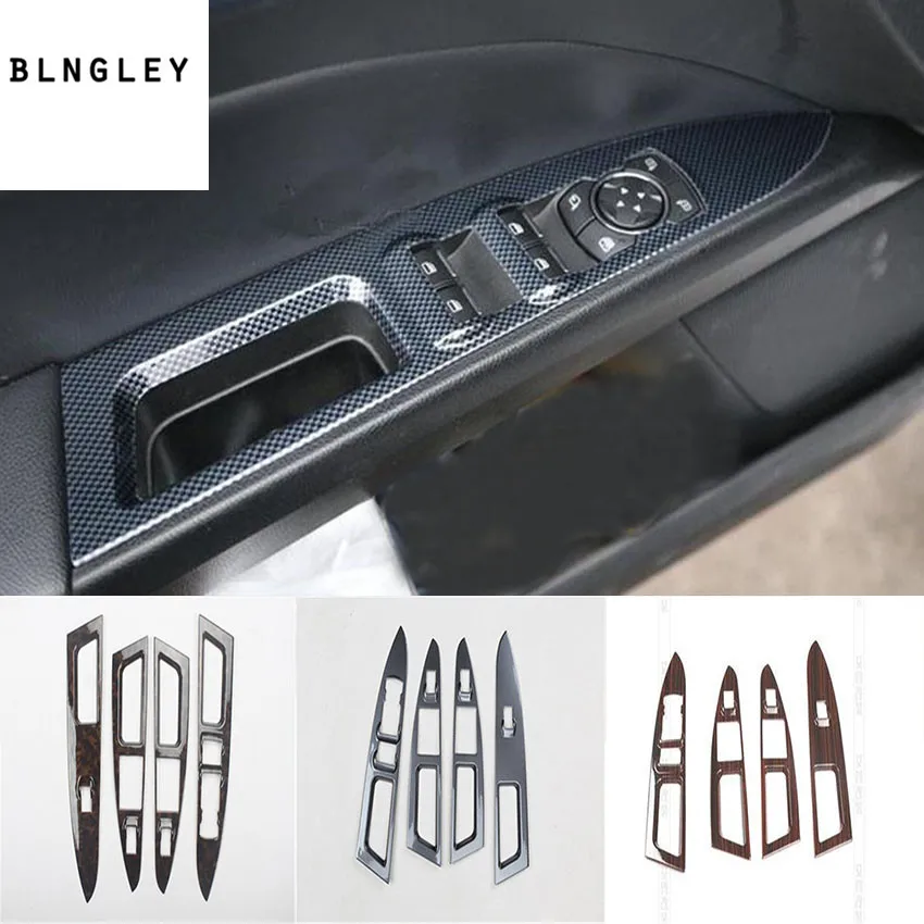 

4pcs/lot ABS carbon fiber grain or wooden grain car window lift panel decoration cover for 2013-2016 Ford Mondeo