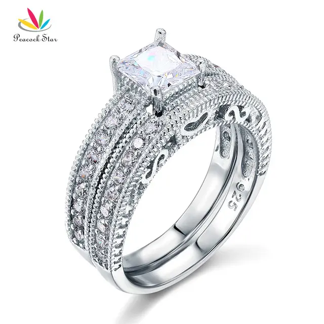 peacock star vintage victorian art deco wedding engagement ring set 925 sterling silver 1 ct cfr8104 - Art Deco Wedding Rings peacock star vintage victorian art deco wedding engagement ring set 925 sterling silver 1 ct cfr8104 - Art Deco Wedding Rings