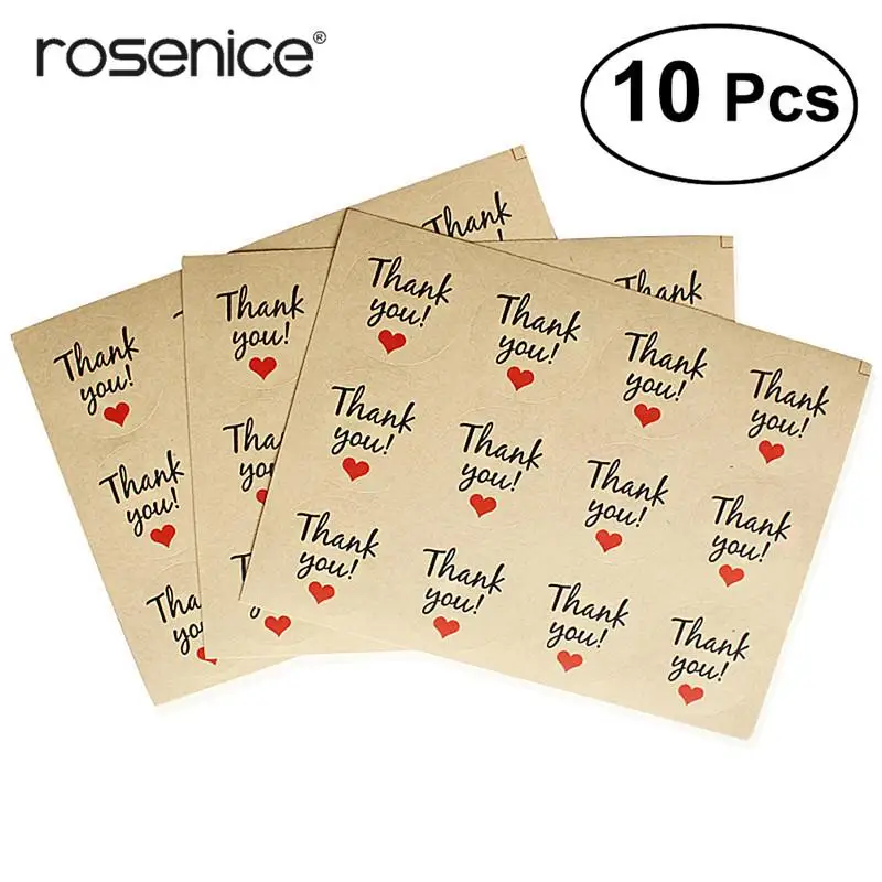 

10 Sheet Lovely Thank You Sticker Labels 12pcs/Sheet Kraft Paper Thank You Decals for Packing Sealing Gift Decoration