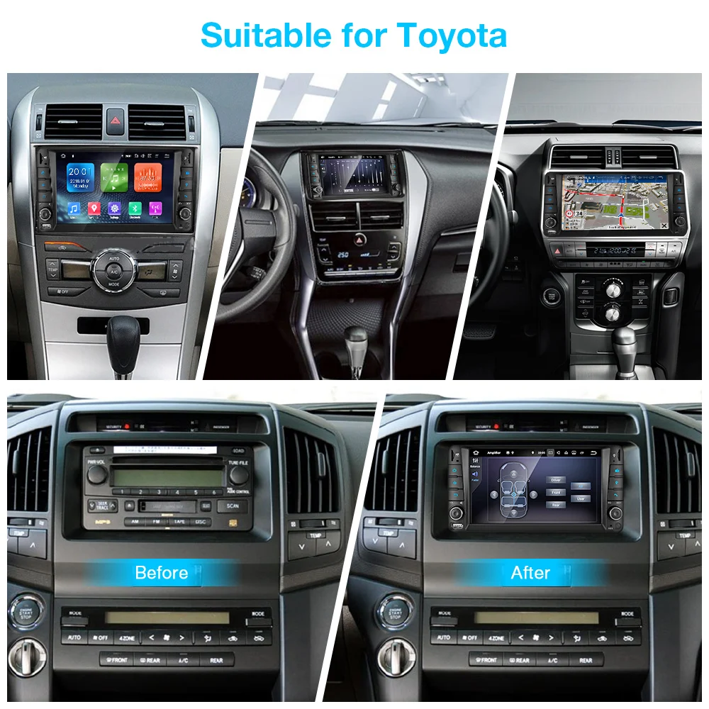 Cheap Android 9.0 Car Multimedia Player for Toyota 2din GPS Car Video Player 4G WiFi Bluetooth Stereo Audio AM FM Auto Radio OBD DSP 6