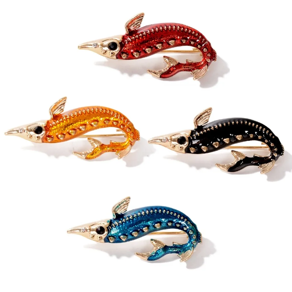 4 Colors Fashion Personality Fish Enamel Lapel Pins Badges Brooches For Women Girls Clothing