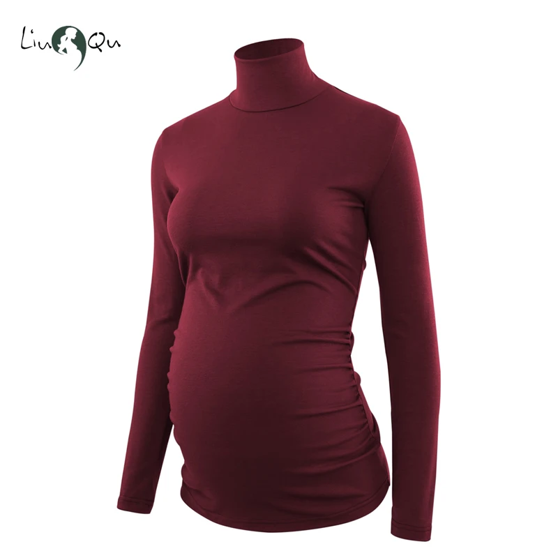 

Maternity Turtleneck Tops Side Ruched Pregnancy Blouse Shirt Long Sleeve Winter Maternity Top Top Womens Clothing Blusa