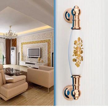

2 pcs 96mm 128mm Long Ceramic Pull Handles Rural Wardrobe Kitchen Door Drawer Handle Knob with Mental Base