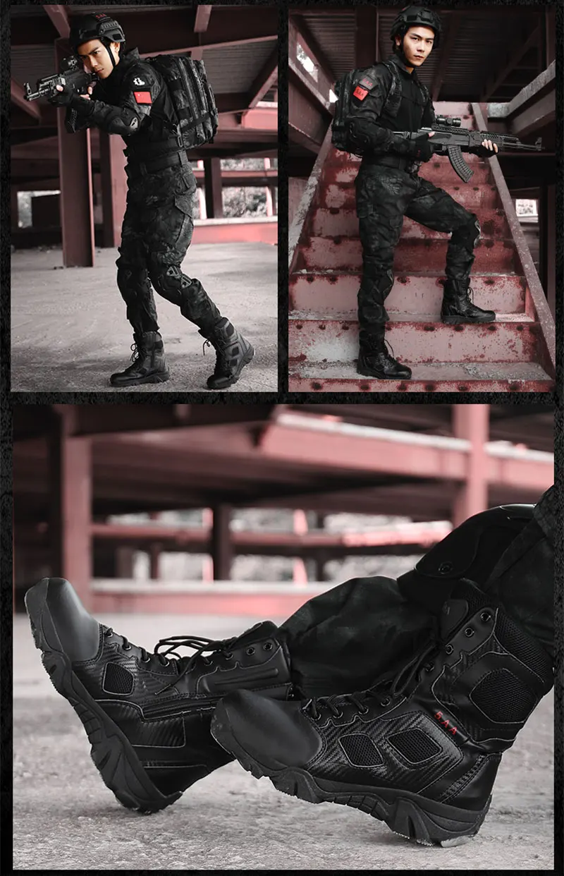 Military Tactical Mens Boots Special Force Leather Waterproof Desert Combat Ankle Boot Army Work Shoes Plus Size 39-47 (10)