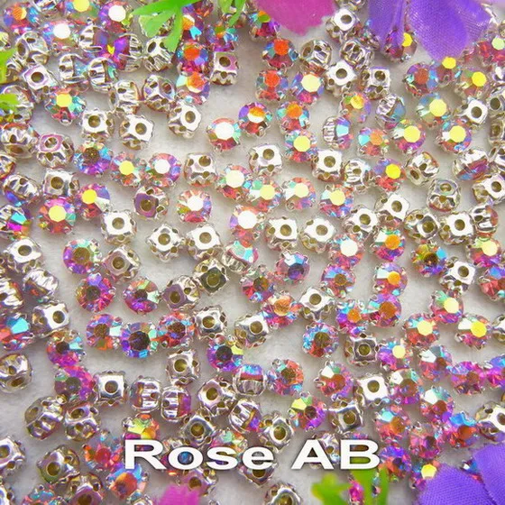Прямая с фабрики сверкающие AB цвета 4 мм 5 мм 6 мм круглые стеклянные стразы с серебряными когтями - Цвет: Rose AB