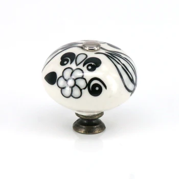 

6PCS Black flower Drawer Cupboard Cabinet Knobs Wardrobe Home Kitchen Hardware Knob Round Ceramic Pull Handle