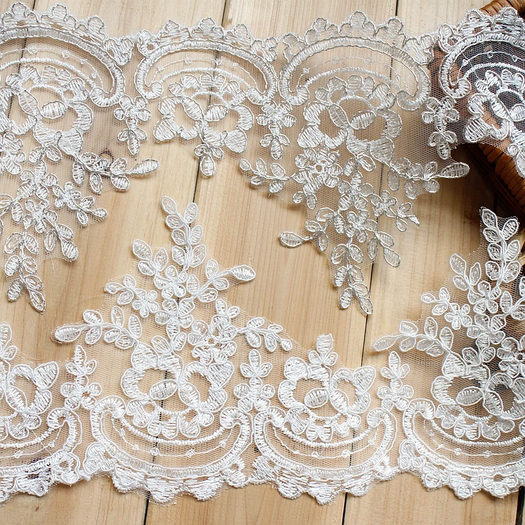 

6yards Vintage handmade DIY Embroidery Edging Corded Lace Wedding Trimming for Bridal Veil width 15.5CM