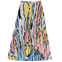 Лето асимметричный узор плиссированный шифон, высокая талия тонкая юбка с длинным разрезом