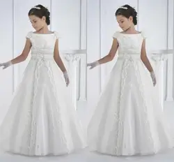 2019 г., платья для первого причастия, белые платья принцессы с цветочным узором для девочек, ТРАПЕЦИЕВИДНОЕ ПЛАТЬЕ для маленьких девочек
