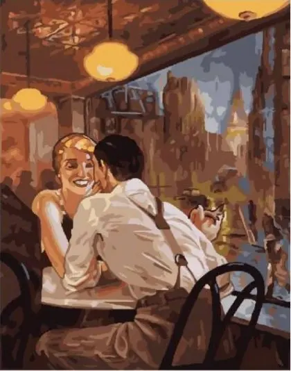 cioioil-T1204 couple whispering in the restaurant DIY Painting By Numbers Acrylic Paint On Canvas Modern Wall Art Picture Coloring By Numbers 