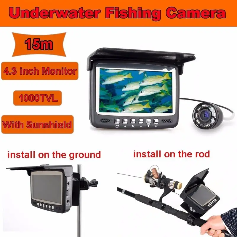 

Updated Eyoyo Original Fish Finder 15M Underwater 1000TVL Ice Fishing Camera 4.3" Monitor 8 infrared LED Easy on Fishing Rod