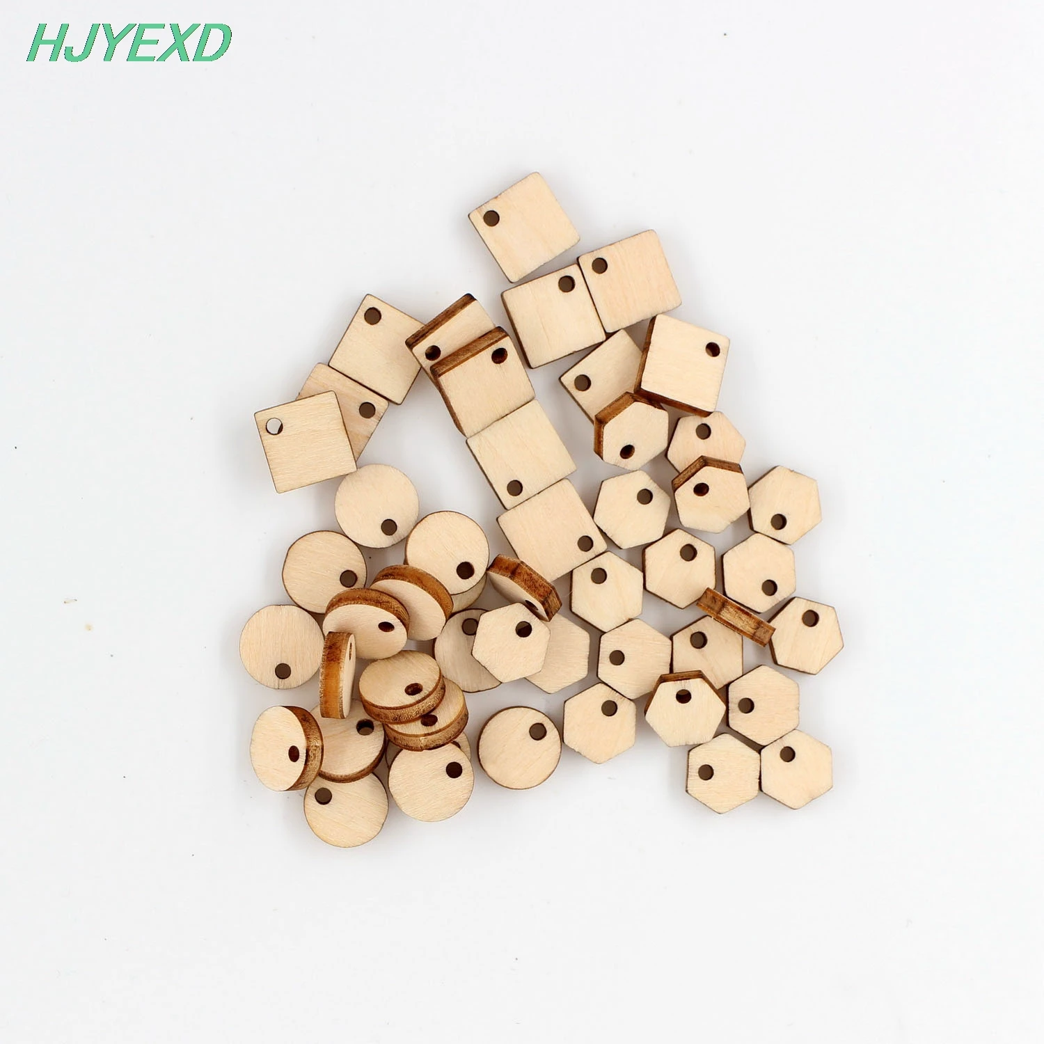 

(40pcs/lot)10mm Blank Wood Rectangle Hexagon Circle Tags One Hole Accessories Unfinished Rustic Disc 0.4"-CT1520