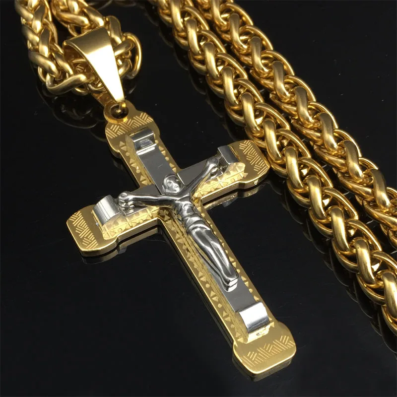 Witaya Crucifix Cross Necklace Gold/silver tone Stainless Steel Chain ...